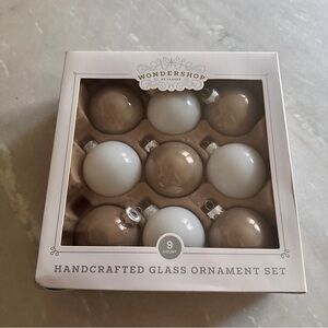 Wondershop Handcrafted Glass Ornament Set - White and Tan
